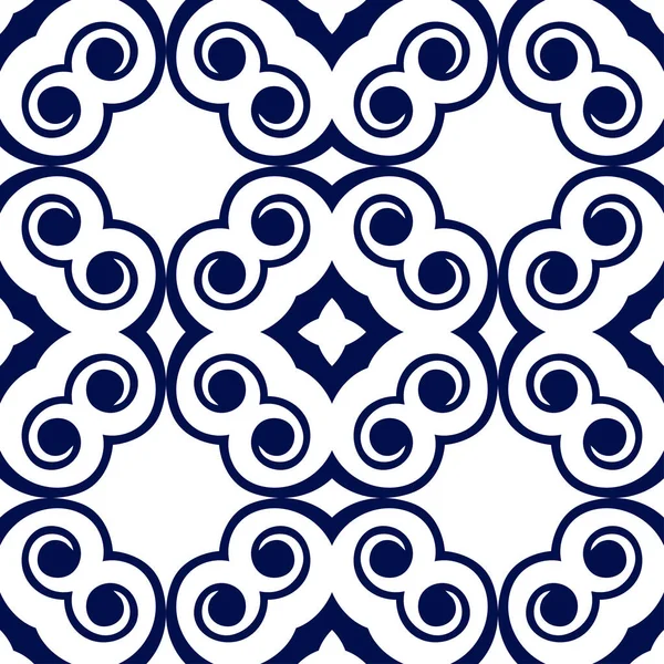 Seamless floral geometrical wallpaper. Dark blue and white pattern, vector. Template for design — Stock Vector