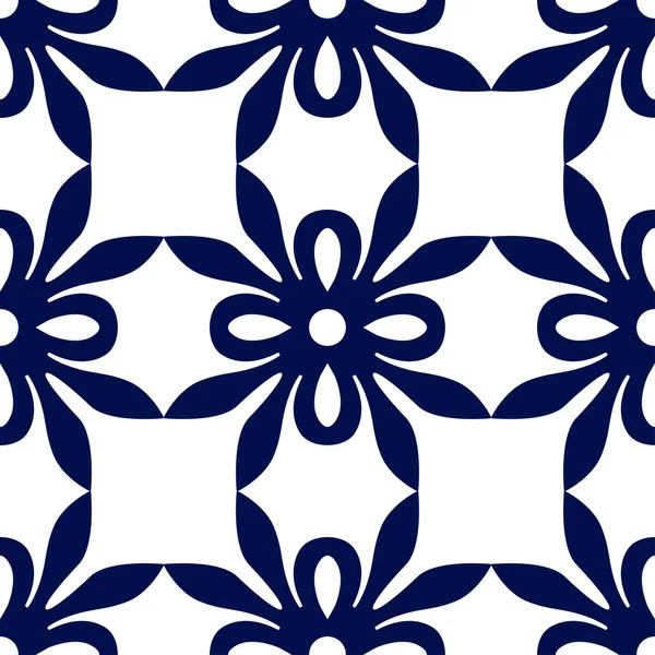 Sömlös blommiga geometriska tapeter. Mörk blå och vita mönster, vektor. Mall för design — Stock vektor