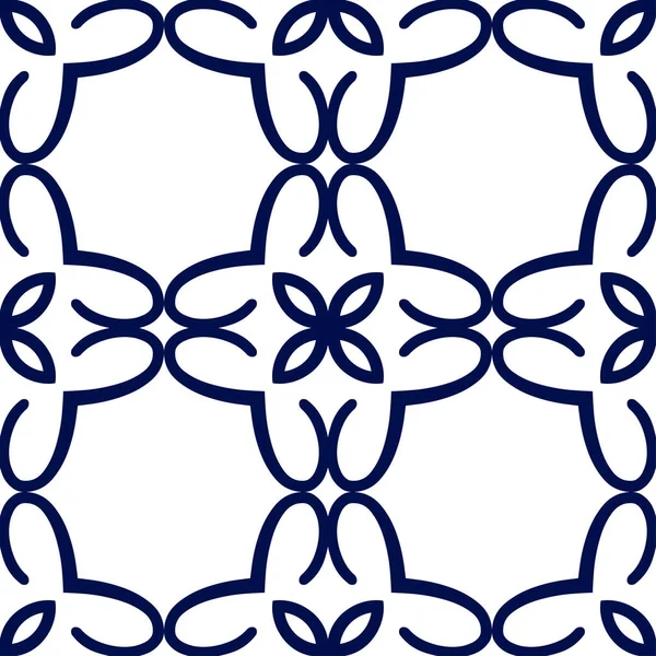 Papel de parede geométrico floral sem costura. Padrão azul escuro e branco, vetor. Modelo para design — Vetor de Stock