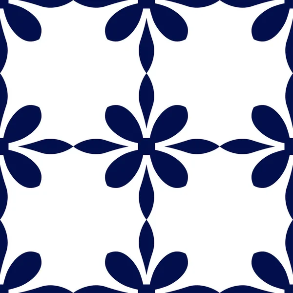 Papier peint géométrique floral sans couture. Modèle bleu foncé et blanc, vecteur. Modèle pour la conception — Image vectorielle