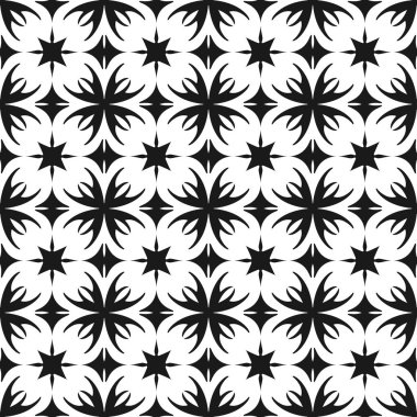 Sorunsuz çiçek geometrik duvar kağıdı. Siyah-beyaz desen, vektör. Tasarım şablonu