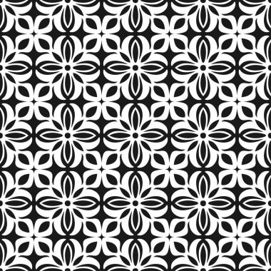 Sorunsuz çiçek geometrik duvar kağıdı. Siyah-beyaz desen, vektör. Tasarım şablonu