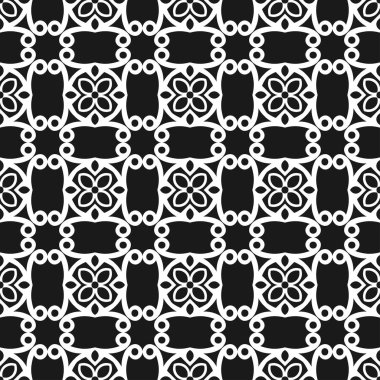Sorunsuz çiçek geometrik duvar kağıdı. Siyah-beyaz desen, vektör. Tasarım şablonu