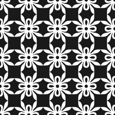 Sorunsuz çiçek geometrik duvar kağıdı. Siyah-beyaz desen, vektör. Tasarım şablonu