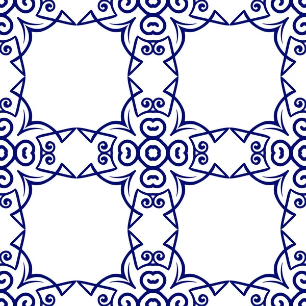 Fond de luxe bleu foncé sans couture avec motif ornemental sur blanc — Image vectorielle