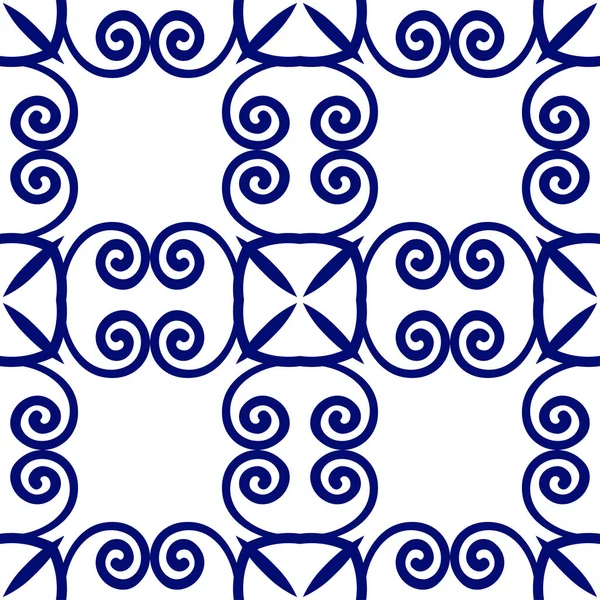 Fondo de lujo azul oscuro sin costuras con patrón ornamental en blanco — Vector de stock