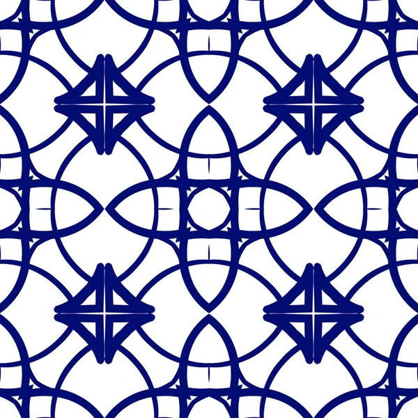 Fundo de luxo azul escuro sem costura com padrão ornamental em branco — Vetor de Stock