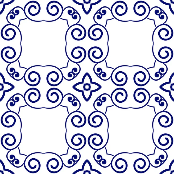 Latar belakang biru gelap mewah mulus dengan pola ornamental pada putih - Stok Vektor