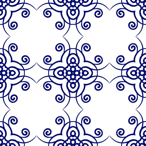 Dunkelblauer Luxus-Hintergrund nahtlos mit ornamentalem Muster auf weißem Grund — Stockvektor