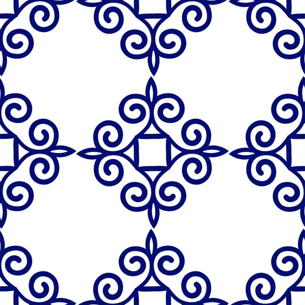 Fond de luxe bleu foncé sans couture avec motif ornemental sur blanc — Image vectorielle