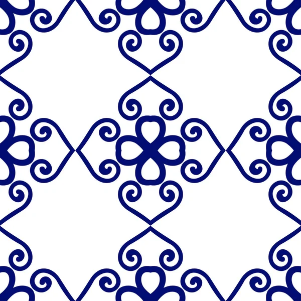 Fond de luxe bleu foncé sans couture avec motif ornemental sur blanc — Image vectorielle