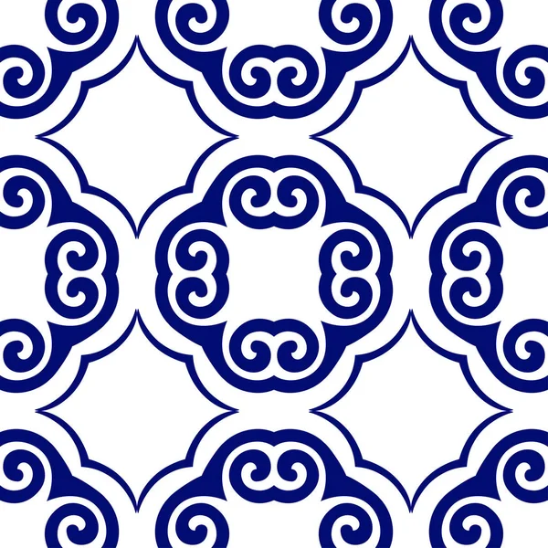 Fond de luxe bleu foncé sans couture avec motif ornemental sur blanc — Image vectorielle