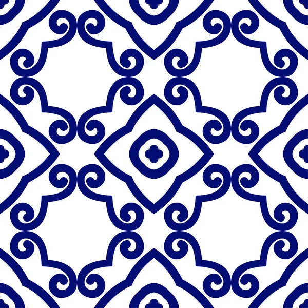 Fond de luxe bleu foncé sans couture avec motif ornemental sur blanc — Image vectorielle