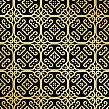 Süs duvar kağıdı, vektör lüks arka plan. Vintage çiçek desenli siyah altın gradyan ile.