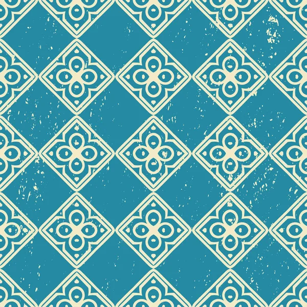 Ornement grunge vintage texturé fond bleu. Grattée vieux sans couture — Image vectorielle