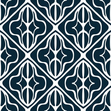 Tek renkli koyu mavi Dikişsiz desen beyaz. Dekoratif doku tekrarladı. Arka plan. Parmak izi, kumaş, tekstil, peçete, dekor ve diğer için tasarlanmış.