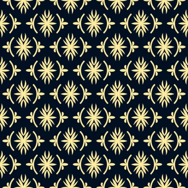 Koyu mavi sorunsuz duvar kağıdı sarı desen. Geometrik dekoratif arka plan.