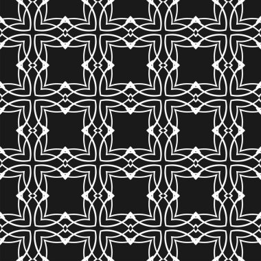 Geometrik arka plan. Dikişsiz siyah-beyaz desen. Vektör çizim için duvar kağıdı, kumaş, mumlu, tekstil, kağıt ve diğer tasarım kaydırma