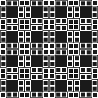 Geometrik arka plan. Dikişsiz siyah-beyaz desen. Vektör çizim için duvar kağıdı, kumaş, mumlu, tekstil, kağıt ve diğer tasarım kaydırma