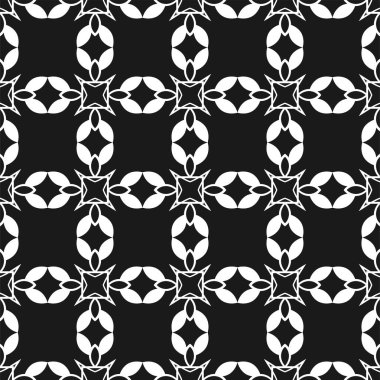 Geometrik arka plan. Dikişsiz siyah-beyaz desen. Vektör çizim için duvar kağıdı, kumaş, mumlu, tekstil, kağıt ve diğer tasarım kaydırma