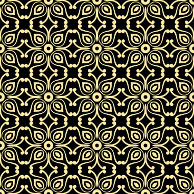 Sorunsuz süs lüks model. Siyah ve altın Tekstil baskı. İslami vektör arka plan. Çiçek fayans. Kumaş, tekstil, kumaş, ambalaj kağıdı, yağlı ve diğer tasarım şablonu kullanılabilir