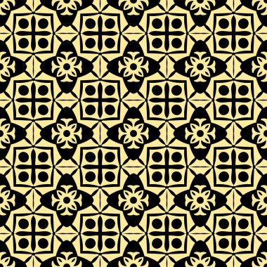 Sorunsuz süs lüks model. Siyah ve altın Tekstil baskı. İslami vektör arka plan. Çiçek fayans. Kumaş, tekstil, kumaş, ambalaj kağıdı, yağlı ve diğer tasarım şablonu kullanılabilir