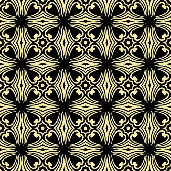 Seamless ornamental luxury pattern. Black and golden textile print. Islamic vector background. Floral tiles. Template can be used for fabric, textile, cloth, wrapping paper, oilcloth, and other design — Stock Vector