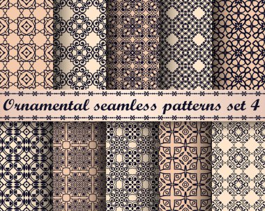 Süs vintage desen yinelenen sorunsuz on kümesi. Kağıt, ambalaj, kumaş, tekstil, duvar kağıdı, çini, yağlı ve diğer sarma tasarım şablonu.