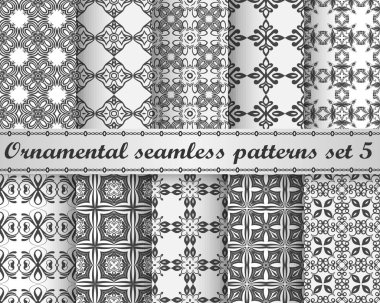 Süs vintage desen yinelenen sorunsuz on kümesi. Kağıt, ambalaj, kumaş, tekstil, duvar kağıdı, çini, yağlı ve diğer sarma tasarım şablonu.