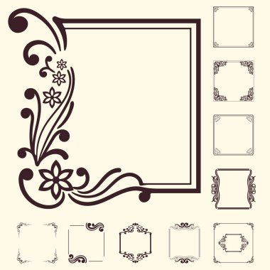 Vektör tasarımı için dekoratif öğeler. Çerçeve şablonlarını ayarlayın. Güzel çiçek sınır. Dantel dekor. Zarif sanat için doğum günü ve düğün davetiye, tebrik kartı.
