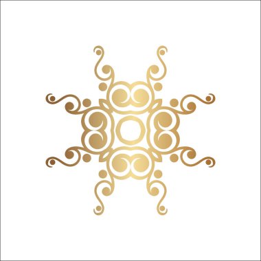 Lüks süs logo. Altın logosu, çiçek geometrik stilize. Basit geometrik kayıt.