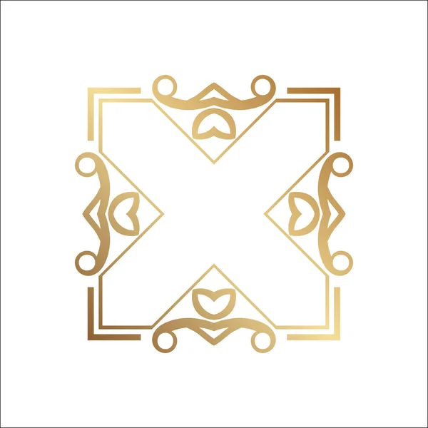 Luksusowy ozdobnych logotyp. Złote logo, kwiat geometrycznej stylizacja. Proste geometryczne znak. — Wektor stockowy