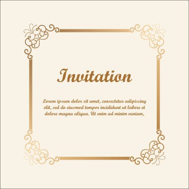 Vektör dekoratif çerçeve altın gradyan ile. Tasarım şablonunun zarif öğe metin için yer ile. Çiçek sınır. Dantel dekor için doğum günü ve düğün davetiye, tebrik kartı.