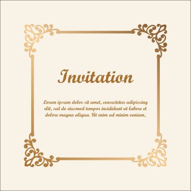 Vektör dekoratif çerçeve altın gradyan ile. Tasarım şablonunun zarif öğe metin için yer ile. Çiçek sınır. Dantel dekor için doğum günü ve düğün davetiye, tebrik kartı.