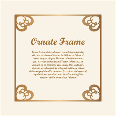Vektör dekoratif çerçeve altın gradyan ile. Tasarım şablonunun zarif öğe metin için yer ile. Çiçek sınır. Dantel dekor için doğum günü ve düğün davetiye, tebrik kartı.