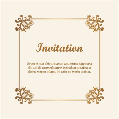 Vektör dekoratif çerçeve altın gradyan ile. Tasarım şablonunun zarif öğe metin için yer ile. Çiçek sınır. Dantel dekor için doğum günü ve düğün davetiye, tebrik kartı.