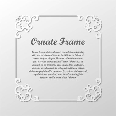 Vektör dekoratif gri çerçeve. Tasarım şablonunun zarif öğe metin için yer ile. Çiçek sınır. Dantel dekor için doğum günü ve düğün davetiye, tebrik kartı.