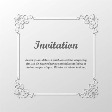 Vektör dekoratif gri çerçeve. Tasarım şablonunun zarif öğe metin için yer ile. Çiçek sınır. Dantel dekor için doğum günü ve düğün davetiye, tebrik kartı.