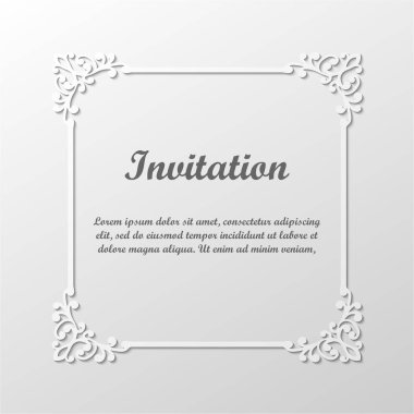 Vektör dekoratif gri çerçeve. Tasarım şablonunun zarif öğe metin için yer ile. Çiçek sınır. Dantel dekor için doğum günü ve düğün davetiye, tebrik kartı.