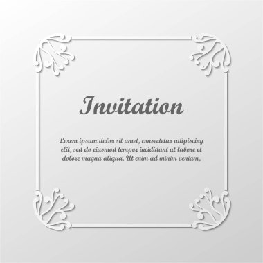 Vektör dekoratif gri çerçeve. Tasarım şablonunun zarif öğe metin için yer ile. Çiçek sınır. Dantel dekor için doğum günü ve düğün davetiye, tebrik kartı.