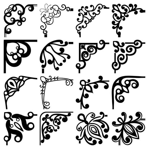 Vector floral black and white corners set.