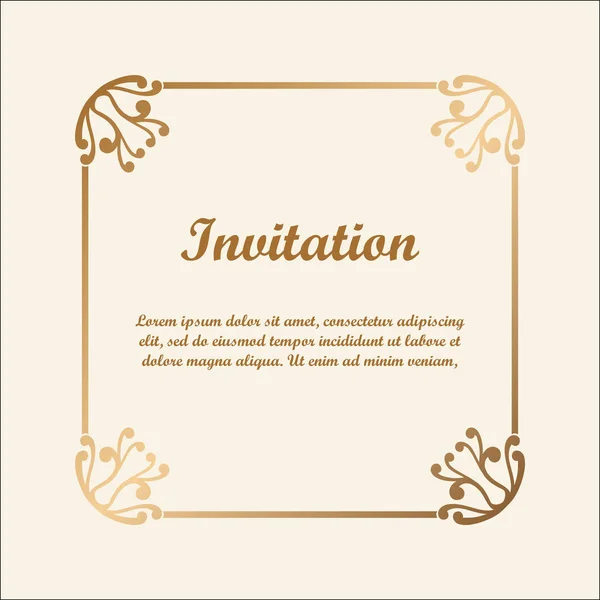 Vector decorative frame with golden gradient. Elegant element for design template with place for text. Floral border. Lace decor for birthday and greeting card, wedding invitation. — Stock Vector