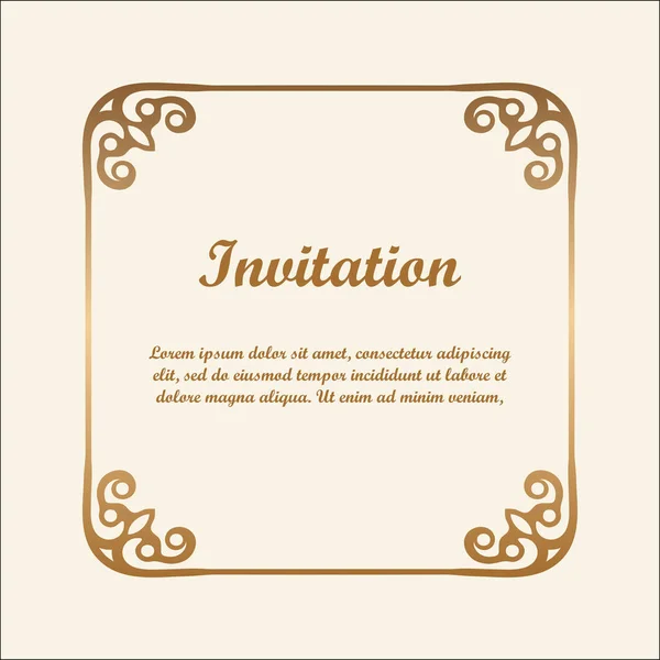 Vector decorative frame with golden gradient. Elegant element for design template with place for text. Floral border. Lace decor for birthday and greeting card, wedding invitation. — Stock Vector