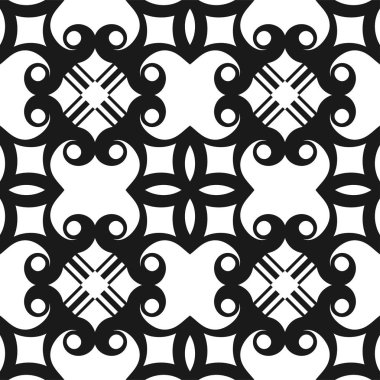 Vektör klasik süs siyah-beyaz desen. Yinelenen öğeleri ile sorunsuz arka plan