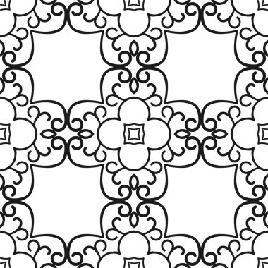 Vektör klasik süs siyah-beyaz desen. Yinelenen öğeleri ile sorunsuz arka plan