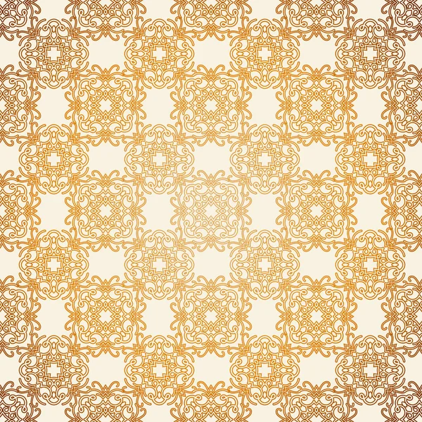 Motif vectoriel sans couture avec ornement d'art en ligne et dégradé doré. Fond rétro pour le design dans un style vintage. Dentelle ornementale. Décor floral décoré pour papier peint. Texture infinie. Schéma général — Image vectorielle