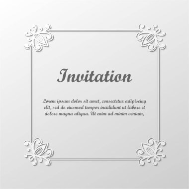 Vektör dekoratif gri çerçeve. Tasarım şablonunun zarif öğe metin için yer ile. Çiçek sınır. Dantel dekor için doğum günü ve düğün davetiye, tebrik kartı.