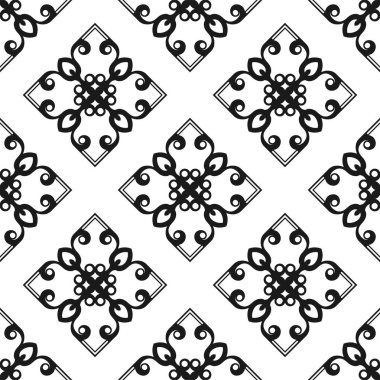 Vektör klasik süs siyah-beyaz desen. Yinelenen öğeleri ile sorunsuz arka plan