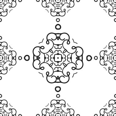 Vektör klasik süs siyah-beyaz desen. Yinelenen öğeleri ile sorunsuz arka plan