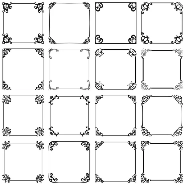 Conjunto de marcos decorativos decorativos en blanco y negro — Vector de stock